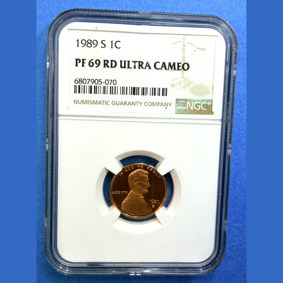 1989-S Lincoln Memorial Cent Proof NGC PF69 RD Ultra Cameo Deep Red Mirror 1C - photo 1