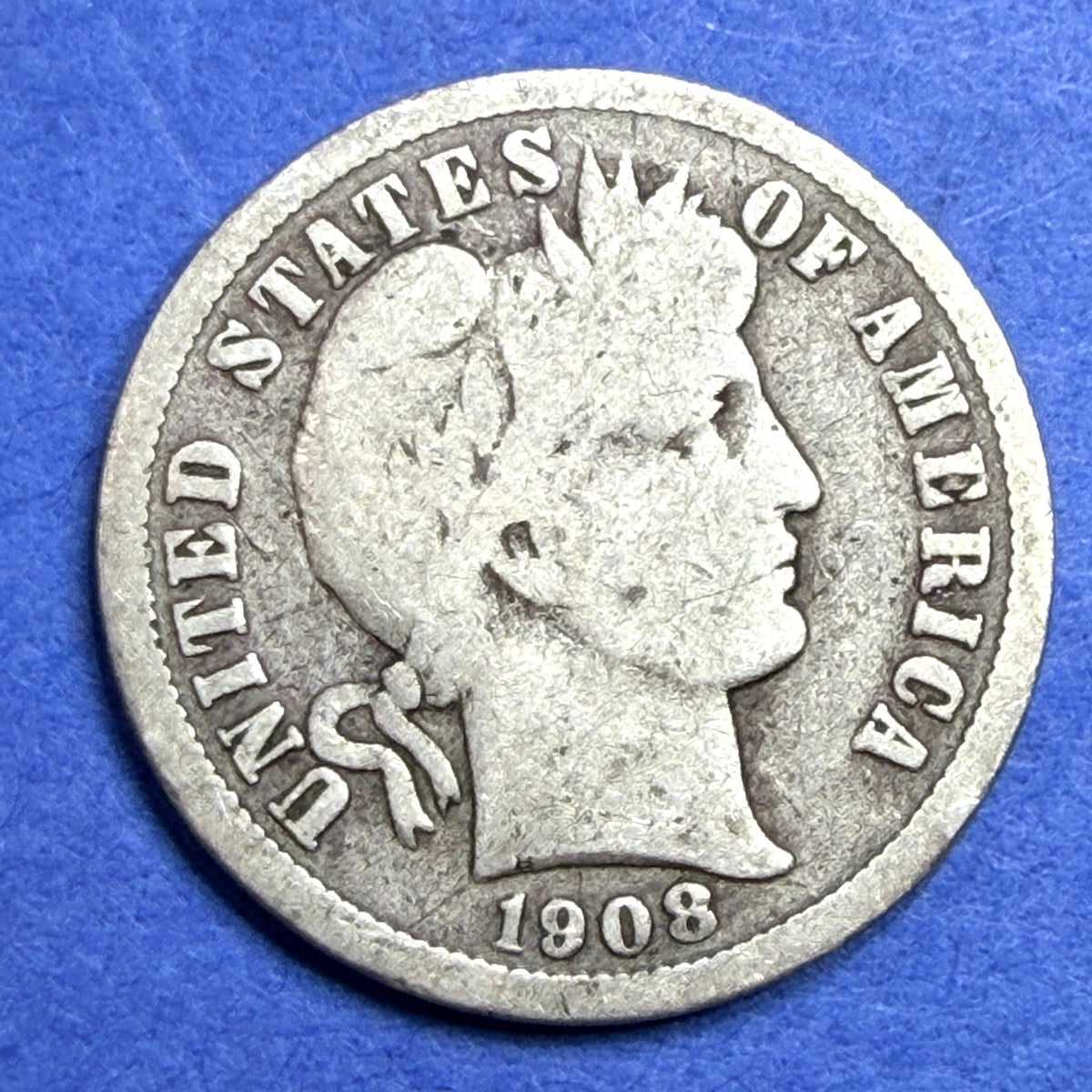 1908-D Barber Dime 10C VG Very Good 90% Silver Denver Mint Liberty Head US Coin