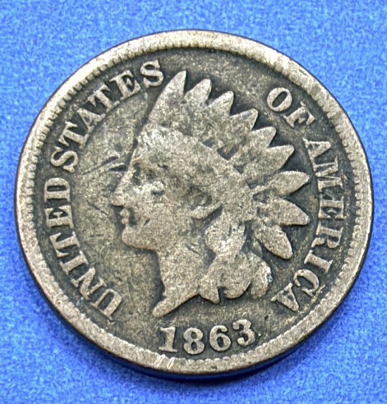 1863 Indian Head Cent Copper Nickel Civil War Date VG Clear Feathers Bold Date