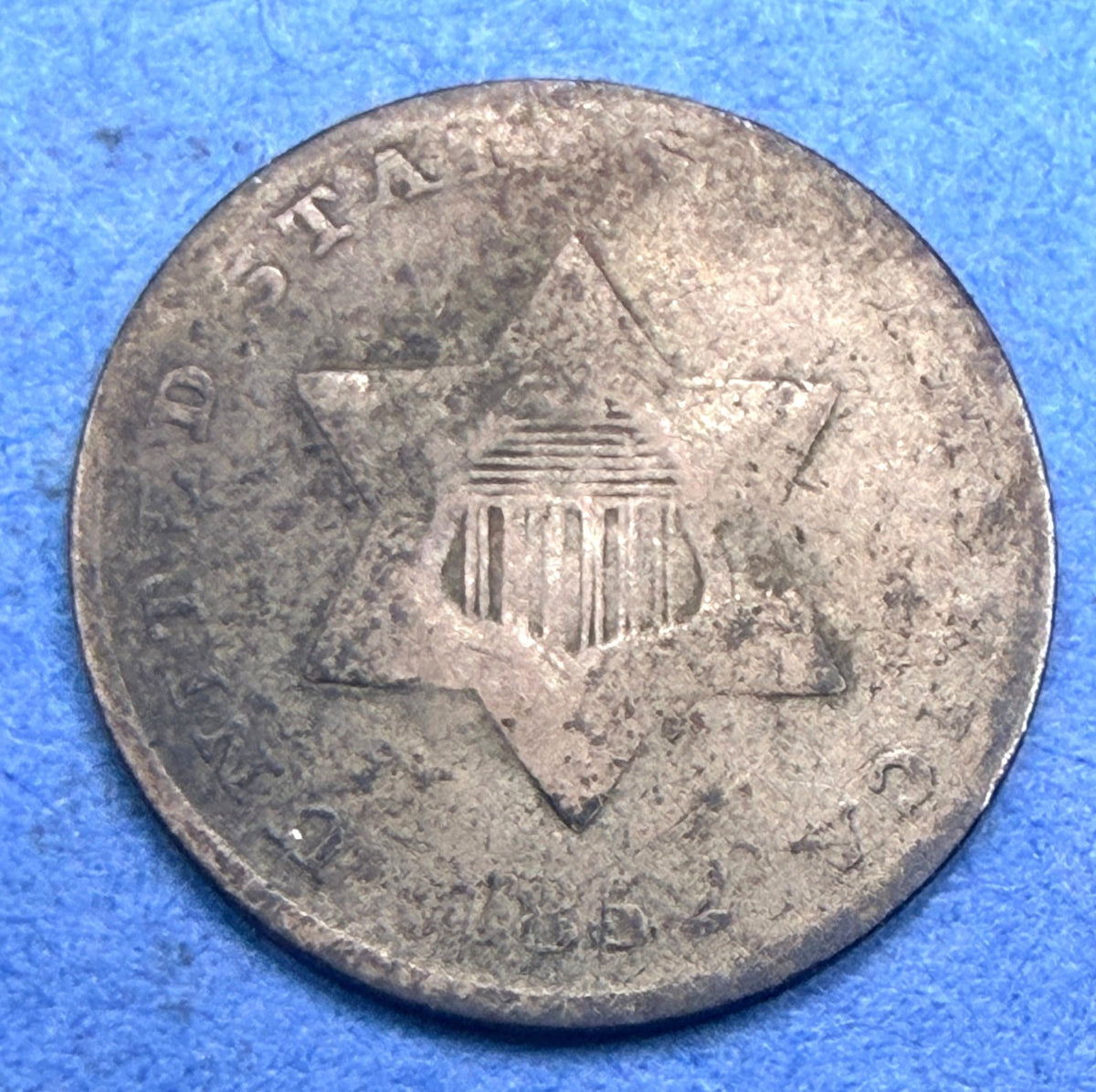 1852 Three Cent Silver Trime 3CS AG Dark Toned Type 1 Antique US Smallest Coin