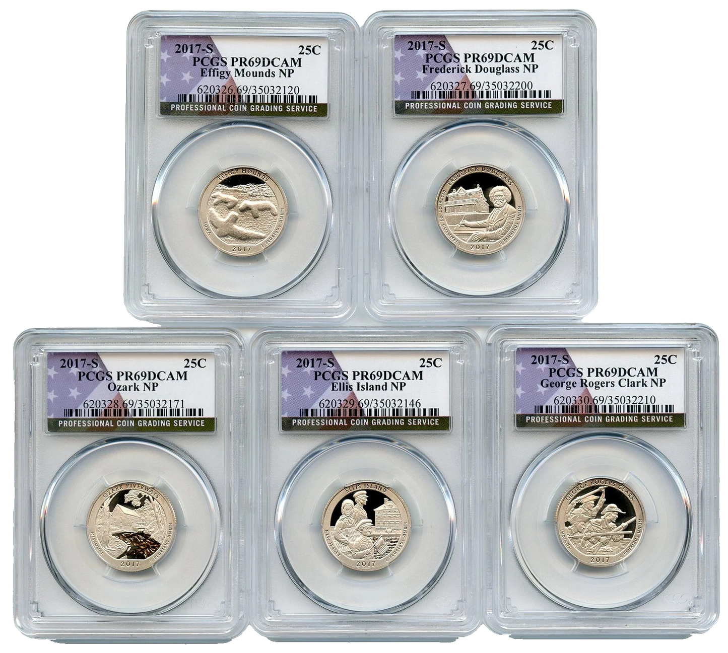 2017 S National Parks Quarters 5 Coin Set PCGS PR69DCAM Flag Label Collectibles