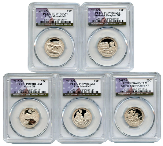 2017 S National Parks Quarters 5 Coin Set PCGS PR69DCAM Flag Label Collectibles