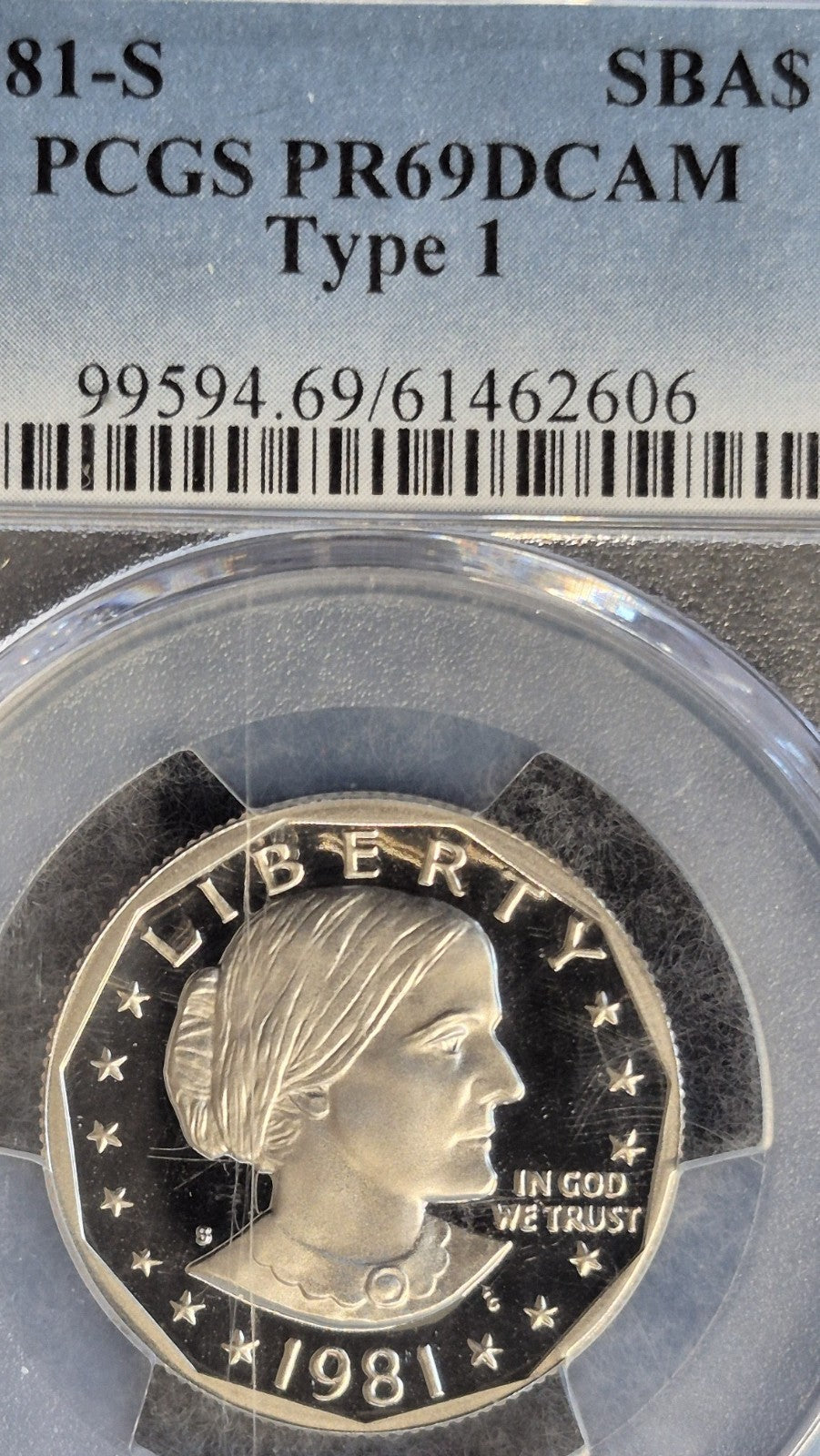 1981-S Susan B Anthony Dollar PCGS PR69DCAM Type 1 Proof SBA $1 Deep Cameo
