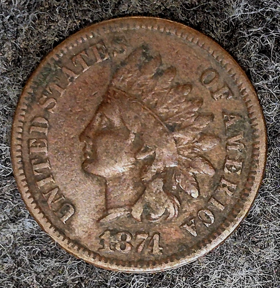 1874 Indian Head Cent Penny, F+/VF Features, LIBERTY, Receive Coin Pictured 1C