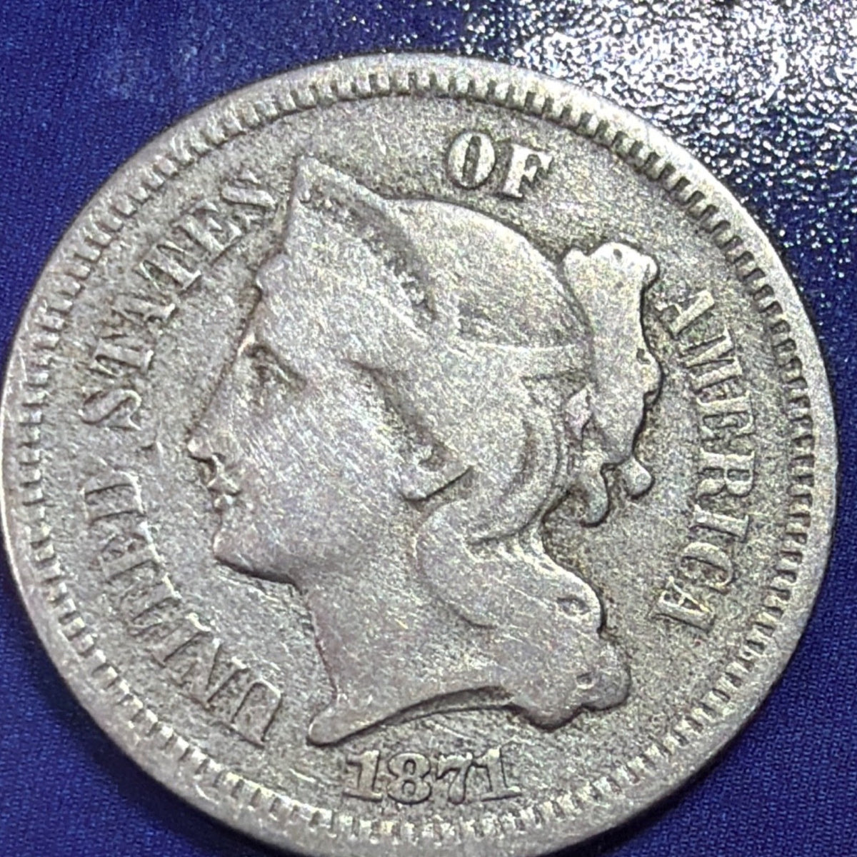 1871 Three Cent Nickel 3c Fine Liberty Head Better Date US Type Coin