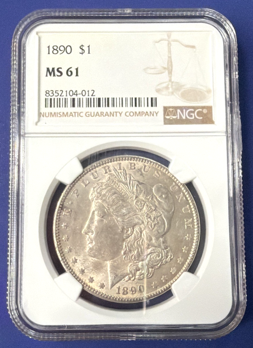 1890 Morgan 90% Silver $1 Dollar NGC Graded MS 61 Bright White Coin