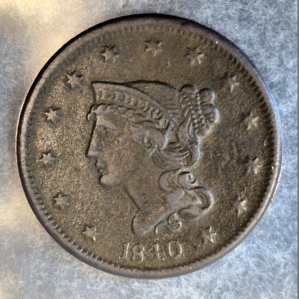 1840 Braided Hair Large Cent 1C Large Date VF Very Fine Petite Head Copper Coin