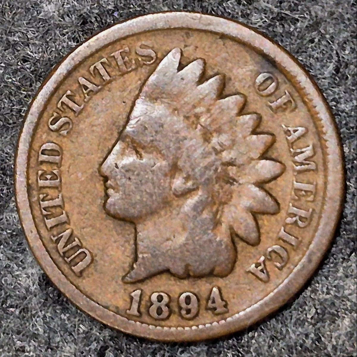 1894 Indian Head Cent Good Full Rims Shield Lines Bronze 1C US Penny Coin