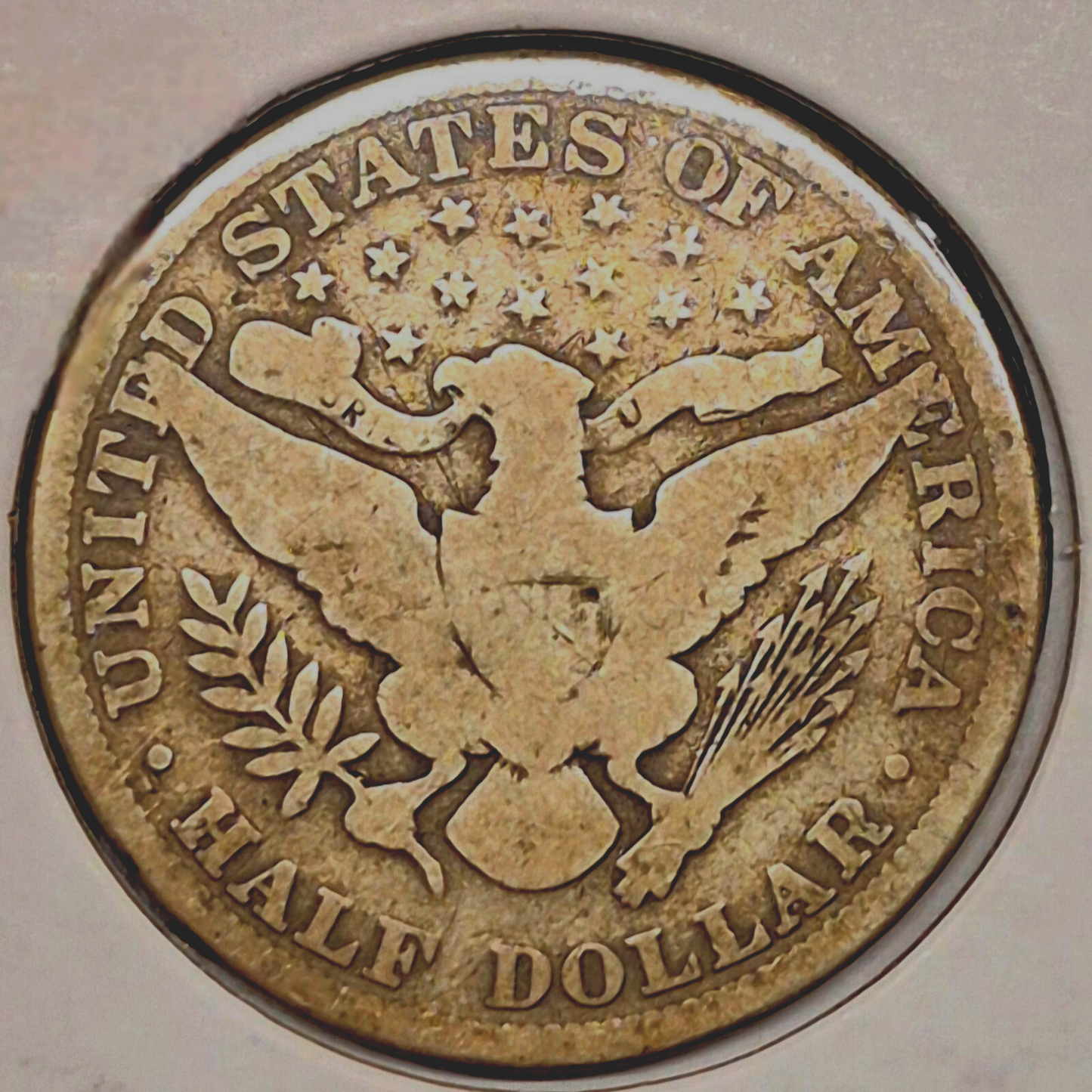 1900 Barber Half Dollar 90% Silver Good Features Full Rims Partial Motto 50C