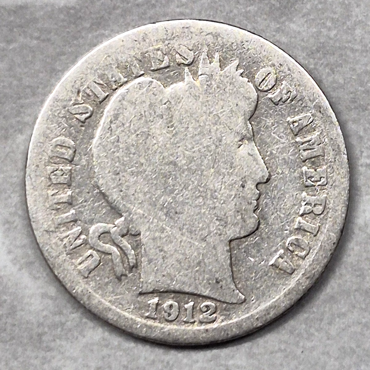 1912 Barber Dime Good 90% Silver 10c Philadelphia Liberty Head Type Coin