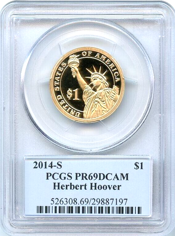 ✅ 2014 S Herbert Hoover Presidential Dollar PCGS PR69DCAM Photo Label