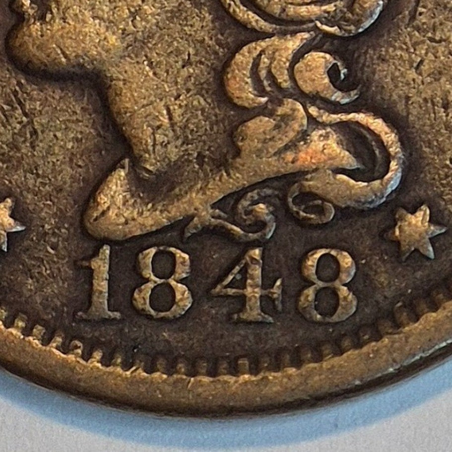 1848 Braided Hair Large Cent 1C BN Newcomb N1 R3 GSID 1138 Strong XF Features