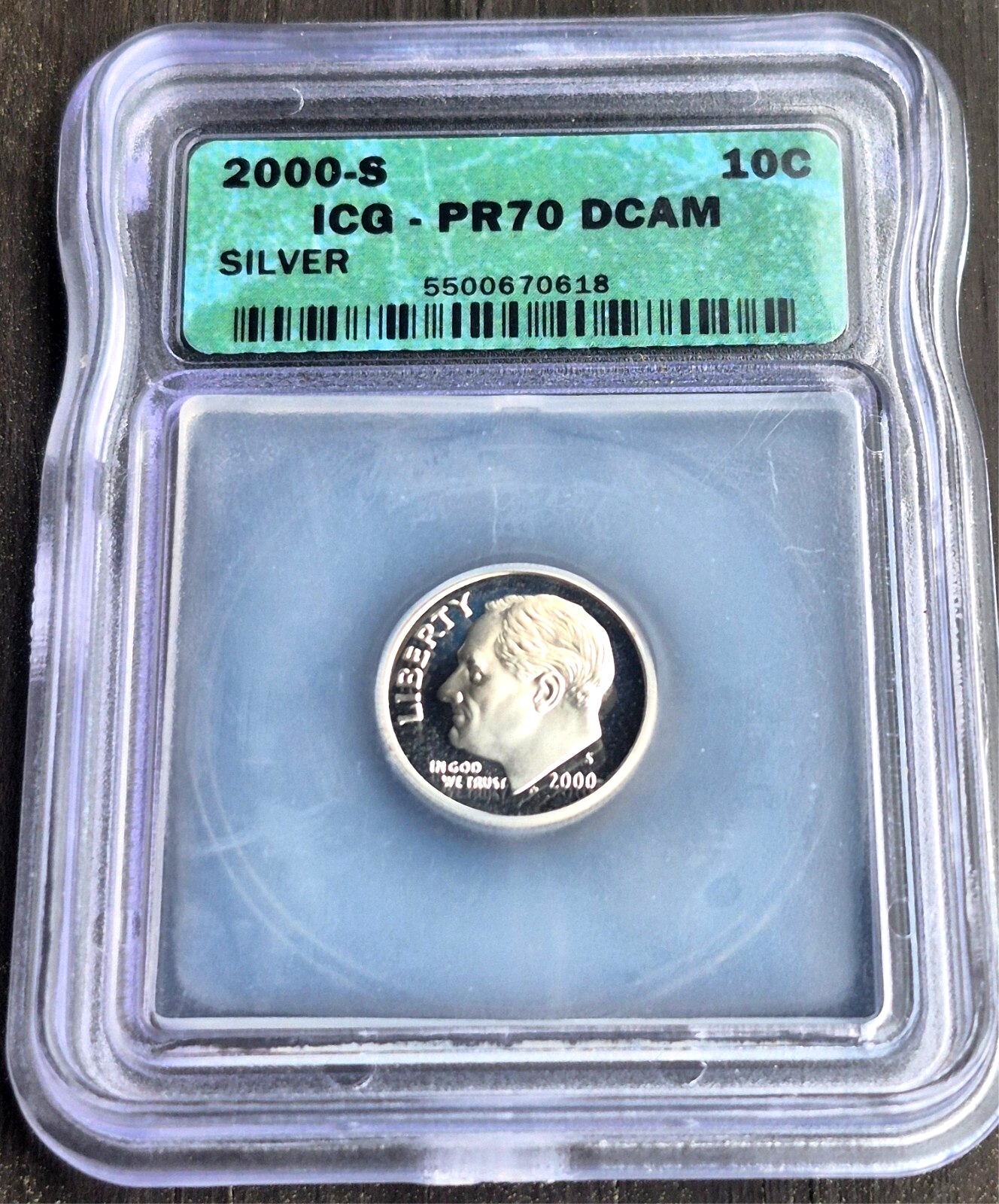 2000-S Proof Roosevelt Dime ICG Graded a Perfect PR70 DCAM 90% Silver Coin 10C