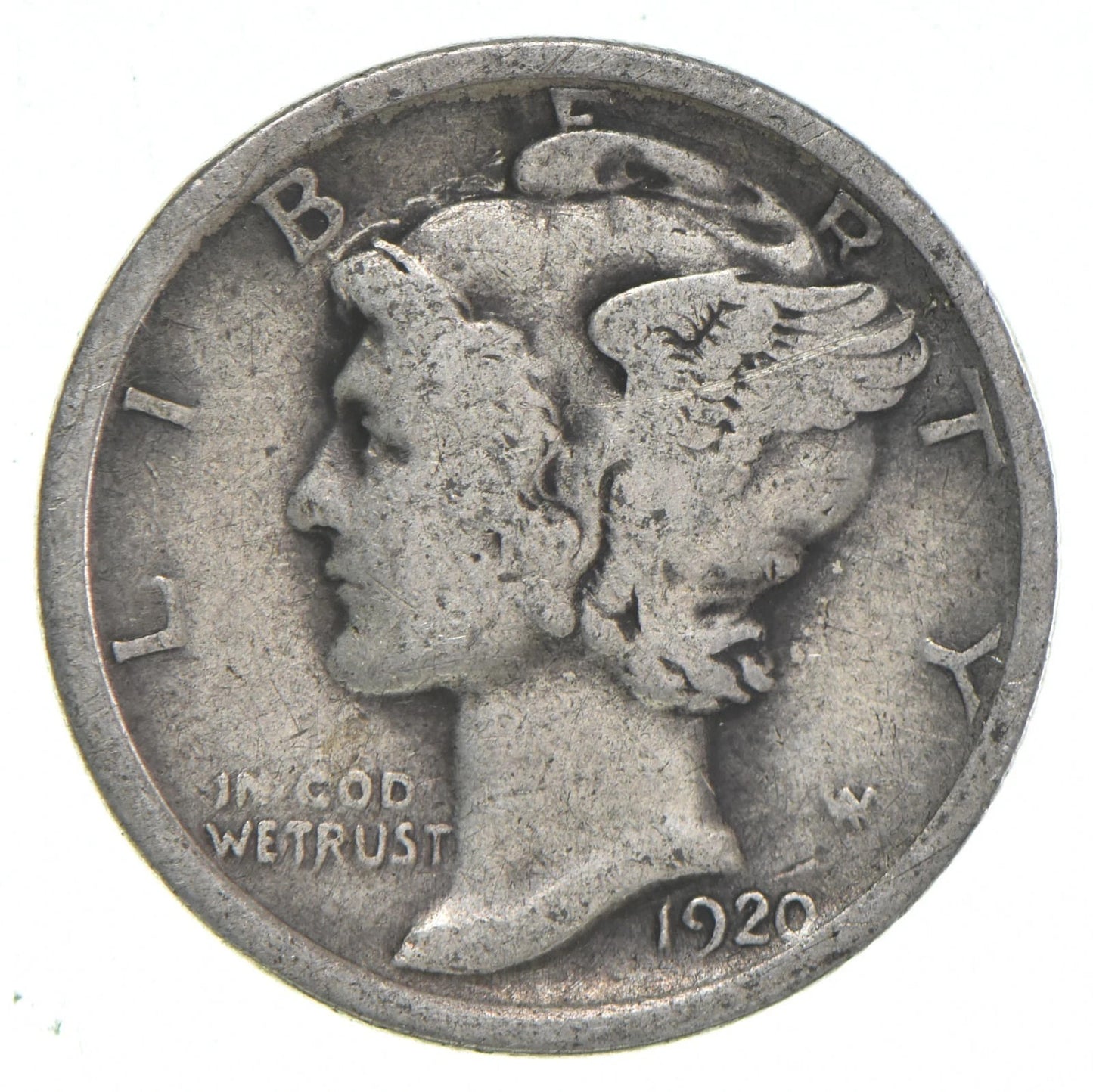 1920 P Mercury 90% SILVER Dime G-VG Average Circulated Condition