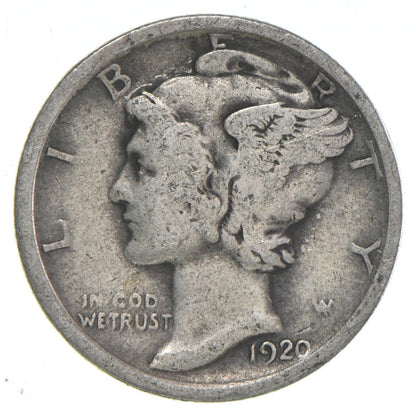 1920 P Mercury 90% SILVER Dime G-VG Average Circulated Condition