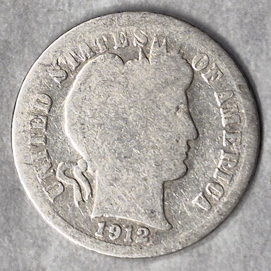 1912 Barber Dime Good 90% Silver 10c Philadelphia Liberty Head Type Coin