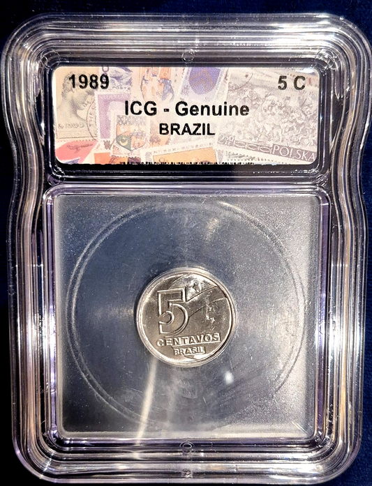 1989 Brazil 5 Centavos Certified by ICG Genuine Slabbed World Coin