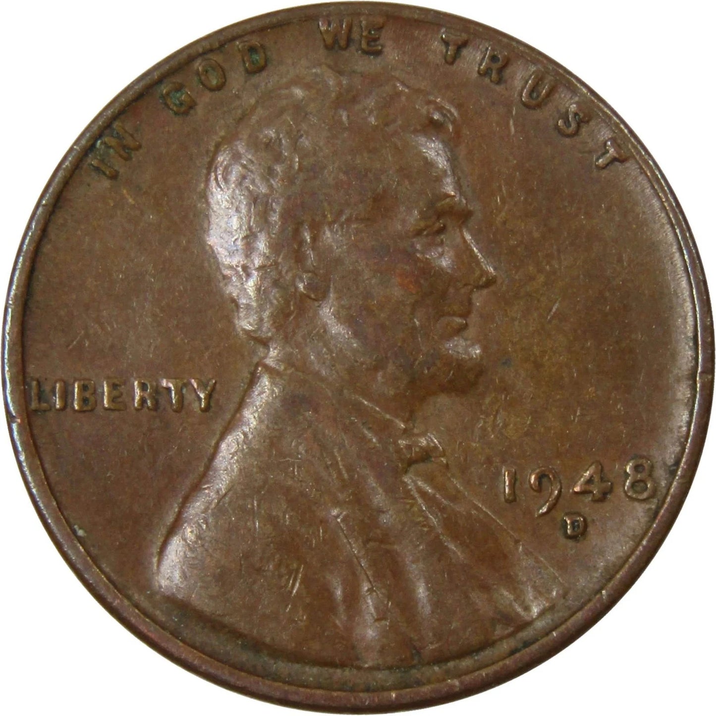 1948-D Lincoln Cent FINE (F) Circulated Condition Copper Penny Coin Denver Mint