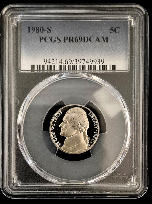 1980-S Proof Jefferson Nickel 5C - PCGS PR70 DCAM Deep Cameo (PF70) - Top Grade!