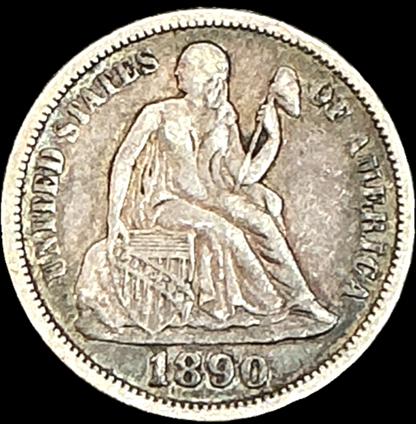 1890 Seated Liberty Dime Extremely Fine XF Condition 90% Silver Coin