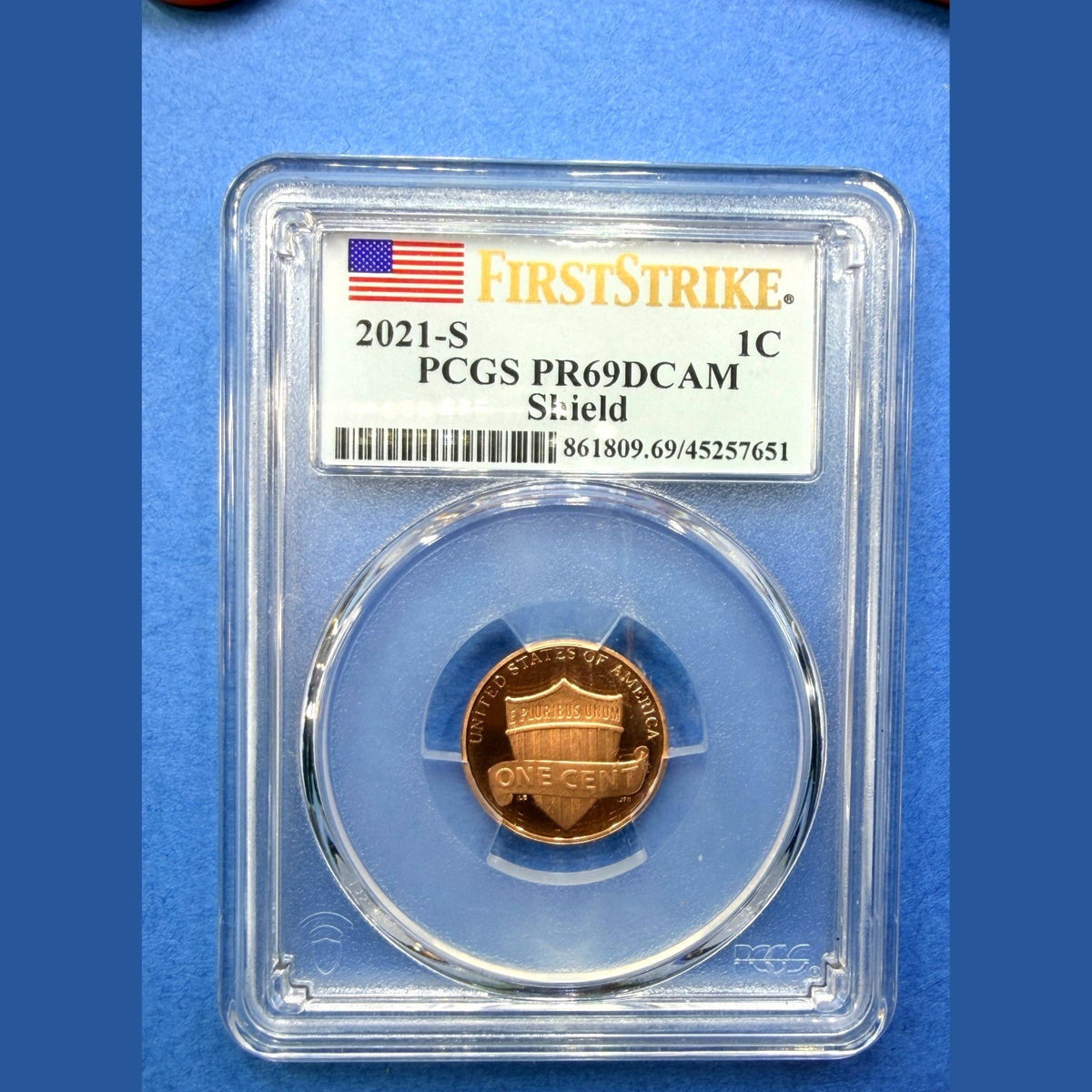 2021-S Lincoln Shield Cent Proof PCGS PR69DCAM First Strike Flag Label 1C - photo 1