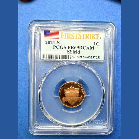 2021-S Lincoln Shield Cent Proof PCGS PR69DCAM First Strike Flag Label 1C - photo 1