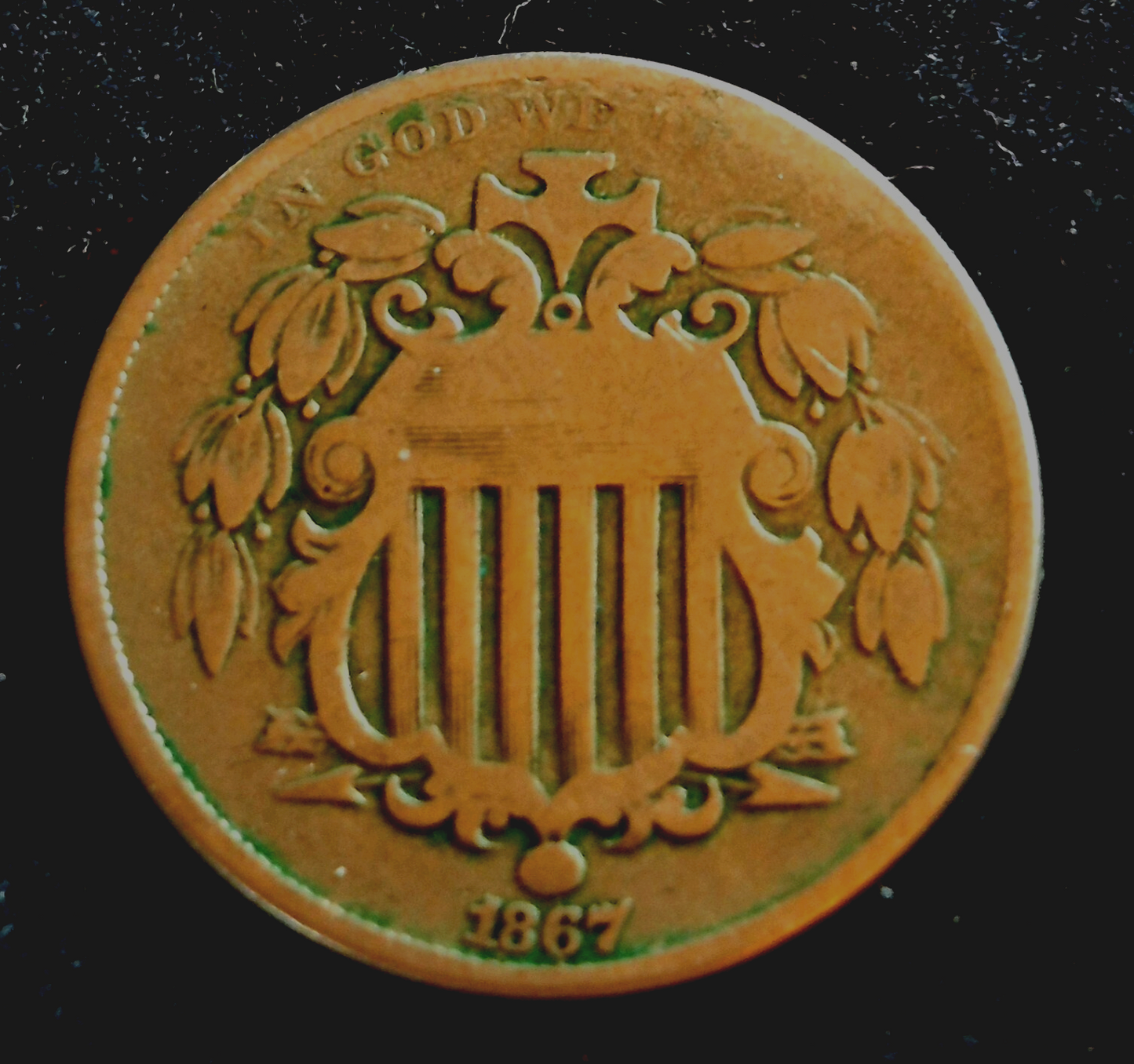 1867 Shield Nickel Variety 2 Without Rays Good-Very Good Features 5C