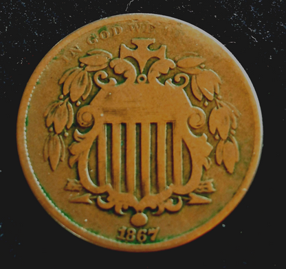 1867 Shield Nickel Variety 2 Without Rays Good-Very Good Features 5C