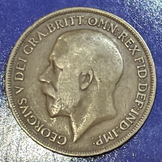 1919 Great Britain One Penny George V 1D F Fine Bronze UK Coin