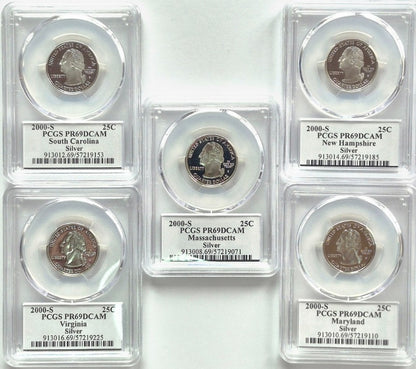 2000 S State Quarter Set 90% Silver PCGS High Graded PR69DCAM (VA/MA/SC/NH/MD)