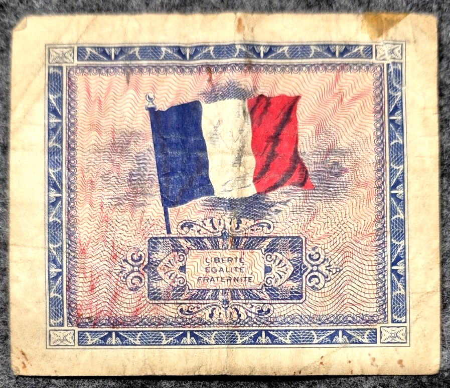 1944 France 2 Francs Allied Military Currency WWII Flag Banknote Emis en France