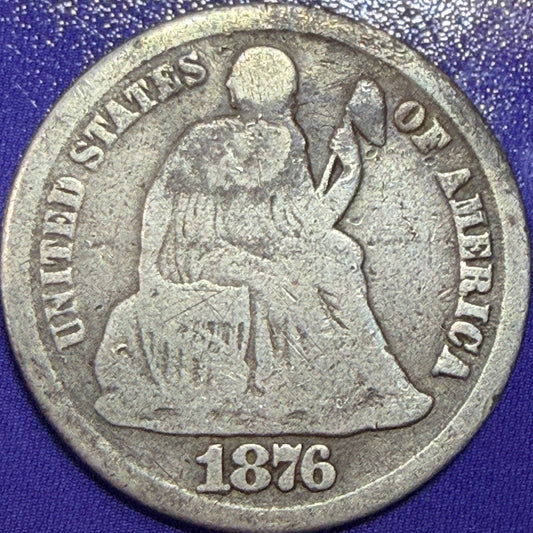 1876-CC Seated Liberty Dime 10c F Fine Carson City Mint 90% Silver