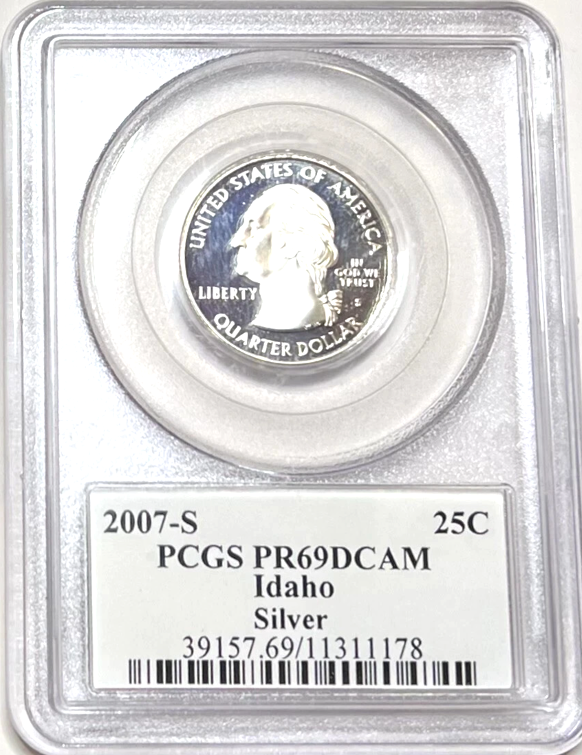 ✅ 2007-S Idaho 90% SILVER Washington Quarter ~ PCGS PR69DCAM State Flag Label