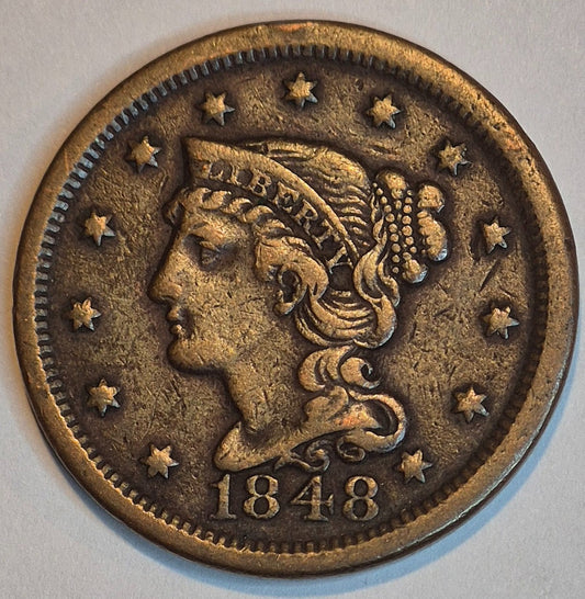 1848 1C BN Braided Hair Cent N1 R3 GSID 1138 Strong XF Features