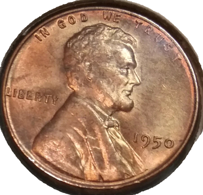 1950 P Lincoln Wheat Cent BU Uncirculated Penny from OBW Roll 1c GEM RED COIN
