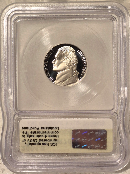 2004-S 5c ICG PR70DCAM JEFFERSON KEEL BOAT NICKEL PROOF DEEP CAME0 319 OF 1803
