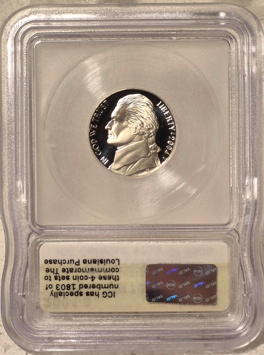 2004-S 5c ICG PR70DCAM JEFFERSON KEEL BOAT NICKEL PROOF DEEP CAME0 319 OF 1803