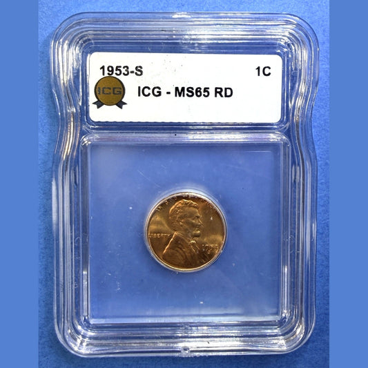 1953-S Lincoln Wheat Cent ICG MS65 RD Full Red San Francisco Mint Penny Coin