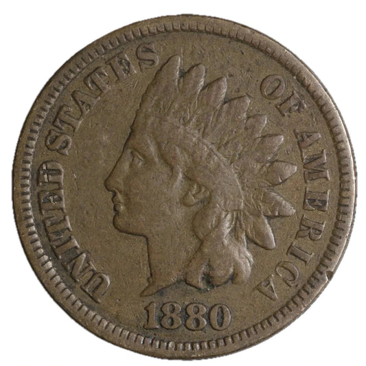 1880 Indian Head Cent Good- Very Good Average Circulated Condition Copper Penny