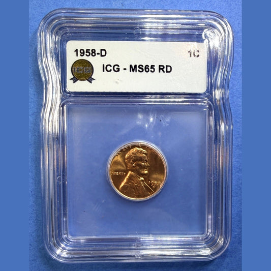 1958-D Lincoln Wheat Cent ICG MS65 RD Last Year Wheat Reverse Full Red Penny