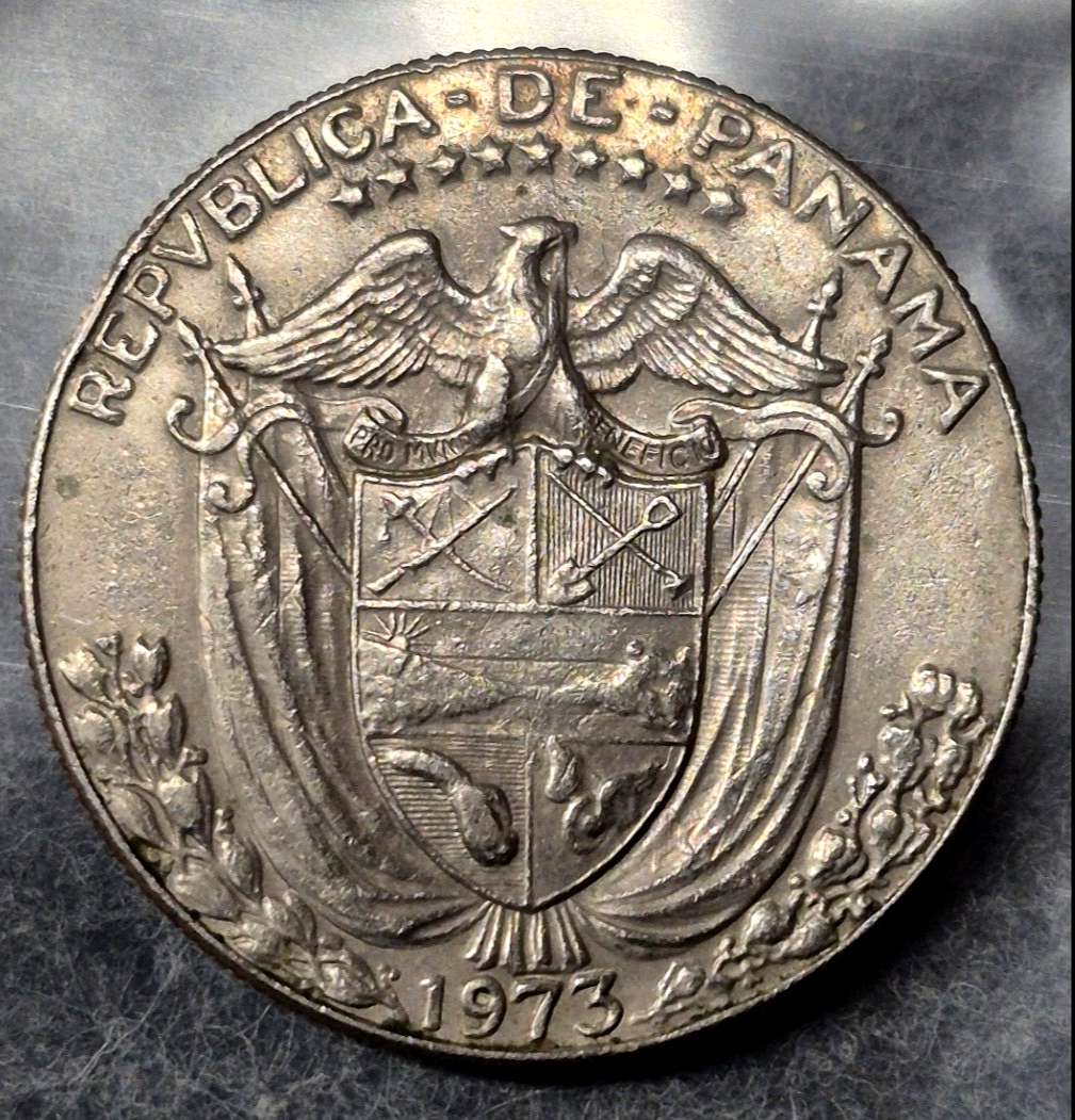 1973 Panama Medio Balboa 1/2 Balboa Vasco Nunez de Balboa 1st Year Clad KM12b XF
