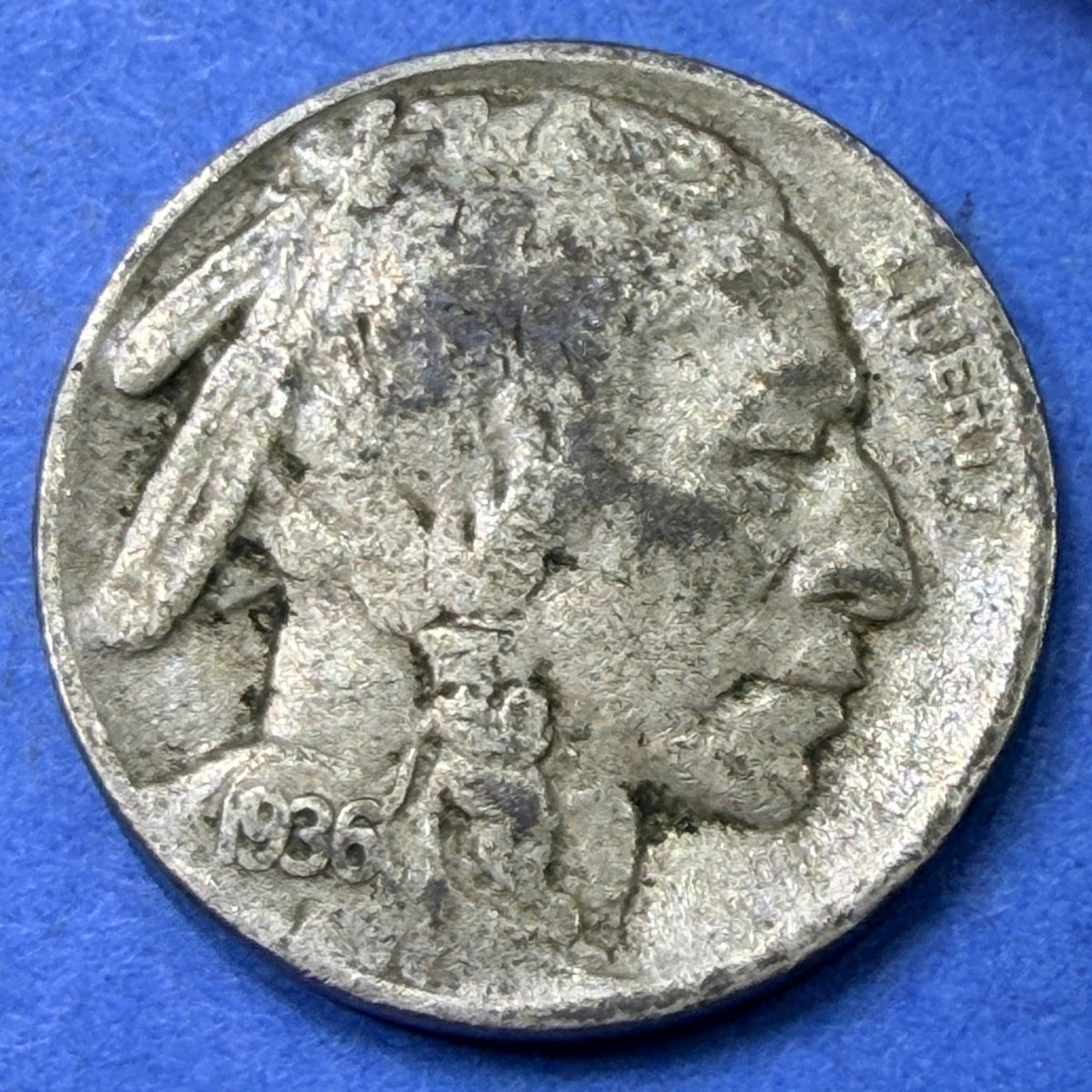 1936-D Buffalo Nickel 5C F Fine Full Date Denver Mint Indian Head US Coin