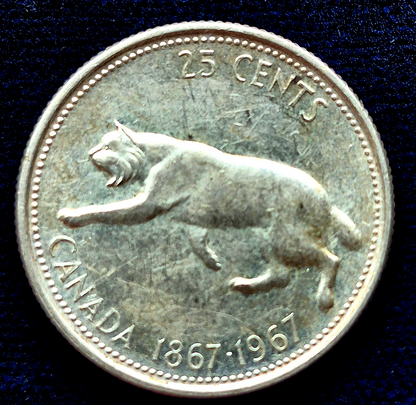 (2) 1867-1967 Canada Lynx Quarter Canadian (1) 80% (1) 50% Silver Coins 25C See