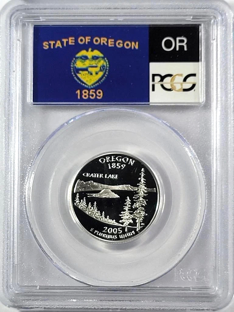 ✅ 2005-S Oregon 90% SILVER Washington Quarter ~ PCGS PR69DCAM State Flag Label