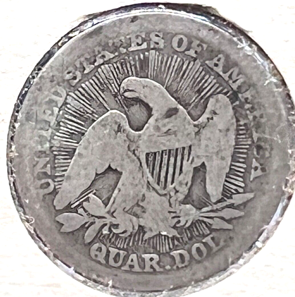 1853 Seated Liberty Quarter Arrows & Rays G Good 90% Silver Old Paper Flip 25C
