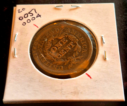1852 Large Cent Braided Hair 45 Degree Die Rotation N3 R1 Partial Liberty