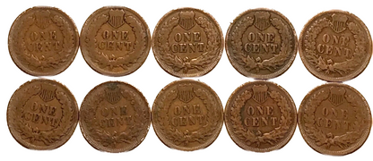 LOT of 10  ⭐️ 1900 - 1909 Indian Head Cent Penny Coins  G / VG  Condition