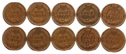 LOT of 10  ⭐️ 1900 - 1909 Indian Head Cent Penny Coins  G / VG  Condition