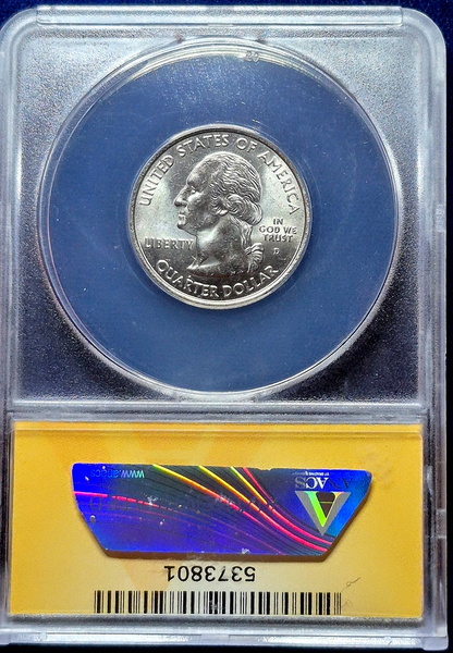 2001 D WASHINGTON QUARTER, GRADED MS 66 BY ANACS ,  KENTUCKY, Coin Shown, 25C,
