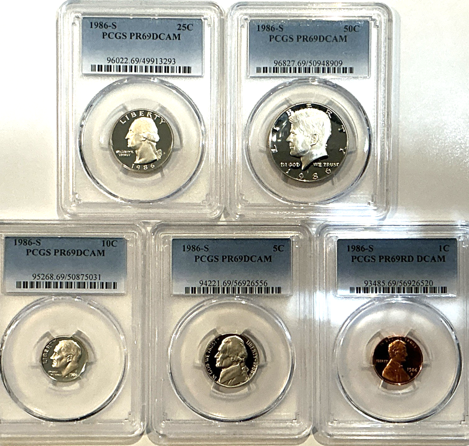 1986-S 5 Coin Proof Date Set PCGS PR69 DCAM Newly Graded Coins
